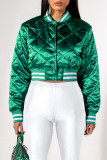 Green Casual Solid Patchwork Buckle Cardigan Collar Outerwear