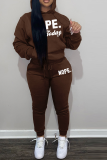 Pink Casual Print Patchwork Hooded Collar Long Sleeve Two Pieces