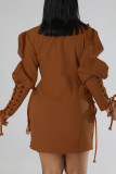 Purple Casual Solid Bandage Patchwork Buckle Turndown Collar Outerwear