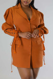 Purple Casual Solid Bandage Patchwork Buckle Turndown Collar Outerwear