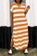 Orange Fashion Casual Striped Print Slit V Neck Short Sleeve Dress