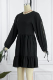 Red Casual Solid Patchwork Frenulum Fold O Neck A Line Dresses