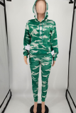 Green Street Camouflage Print Patchwork Hooded Collar Long Sleeve Two Pieces