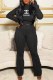 Black Casual Print Letter O Neck Long Sleeve Two Pieces
