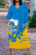 Yellow Blue Casual Print Patchwork V Neck Long Sleeve Dresses