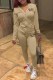 Khaki Street Print Letter Hooded Collar Long Sleeve Two Pieces