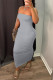 Grey Sexy Casual Solid Backless Strapless Sleeveless Dress