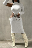Milky Street Solid Ripped Hollowed Out Patchwork Turtleneck Pencil Skirt Dresses