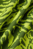 Green Sexy Print Bandage Hollowed Out Patchwork V Neck Long Sleeve Dresses