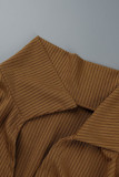 Brown Sexy Solid Bandage Patchwork Turndown Collar Long Sleeve Two Pieces