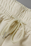 Cream White Casual Sportswear Solid Patchwork Hooded Collar Long Sleeve Two Pieces