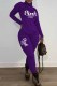 Purple Casual Print Letter Long Sleeve Two Pieces