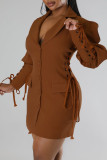 Purple Casual Solid Bandage Patchwork Buckle Turndown Collar Outerwear