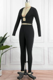Pink Sexy Solid Patchwork V Neck Long Sleeve Two Pieces