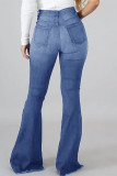 Light Blue Fashion Casual Solid Ripped High Waist Regular Denim Jeans
