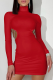 Red Sexy Solid Hollowed Out Turtleneck Pencil Skirt Dresses