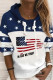 Dark Blue Red Casual Print Patchwork Hooded Collar Tops