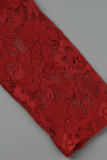 Red Sexy Solid Patchwork Half A Turtleneck Evening Dress Dresses