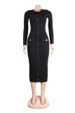 Red Casual Solid Patchwork Turndown Collar Long Sleeve Dresses