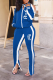 Blue Street Print Hollowed Out Zipper Collar Long Sleeve Two Pieces