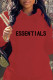 Red Casual Print Letter Hooded Collar Tops