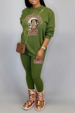 Fuchsia Casual Print Patchwork O Neck Long Sleeve Two Pieces