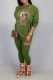 Green Casual Print Patchwork O Neck Long Sleeve Two Pieces