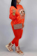 Orange Red Casual Print Patchwork O Neck Long Sleeve Two Pieces