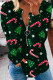 Dark Green Casual Print Patchwork Zipper V Neck Tops