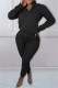 Black Casual Solid Patchwork Zipper Collar Long Sleeve Two Pieces