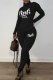 Black Casual Print Patchwork Turtleneck Long Sleeve Two Pieces