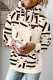 Apricot Casual Print Patchwork Hooded Collar Tops