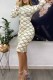 Apricot Elegant Print Letter O Neck One Step Skirt Dresses