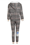 Brown Casual Print Patchwork Hooded Collar Long Sleeve Two Pieces
