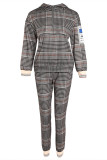 Brown Casual Print Patchwork Hooded Collar Long Sleeve Two Pieces