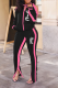 Black Red Street Print Hollowed Out Zipper Collar Long Sleeve Two Pieces