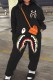 Black Sportswear Camouflage Print Patchwork Hooded Collar Long Sleeve Two Pieces