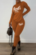 Tangerine Red Casual Print Patchwork Turtleneck Long Sleeve Two Pieces