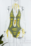 Green Sexy Solid Ripped Bandage Patchwork Backless Swimwears