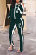 Ink Green Street Print Hollowed Out Zipper Collar Long Sleeve Two Pieces