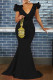 Black Sexy Casual Solid Patchwork V Neck Long Dress Dresses