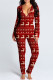 Dark Red Casual Living Print Patchwork V Neck Regular Jumpsuits