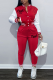 Red Street Print Buckle Cardigan Collar Long Sleeve Two Pieces