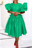 Green Elegant Solid Patchwork Flounce O Neck Evening Dress Dresses