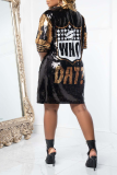 Black Street Patchwork Sequins O Neck Straight Dresses