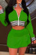 Green Casual Solid Patchwork Zipper Collar Long Sleeve Two Pieces