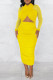 Yellow Sexy Solid Hollowed Out Patchwork Pencil Skirt Dresses