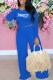 Blue Street Print Letter O Neck Long Sleeve Two Pieces