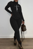 Red Casual Print Patchwork Turtleneck Long Sleeve Two Pieces