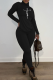 Black Casual Print Patchwork Turtleneck Long Sleeve Two Pieces